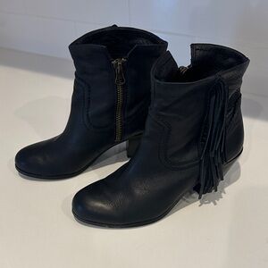 Sam Edelman Black Leather Ankle Boots with Fringe